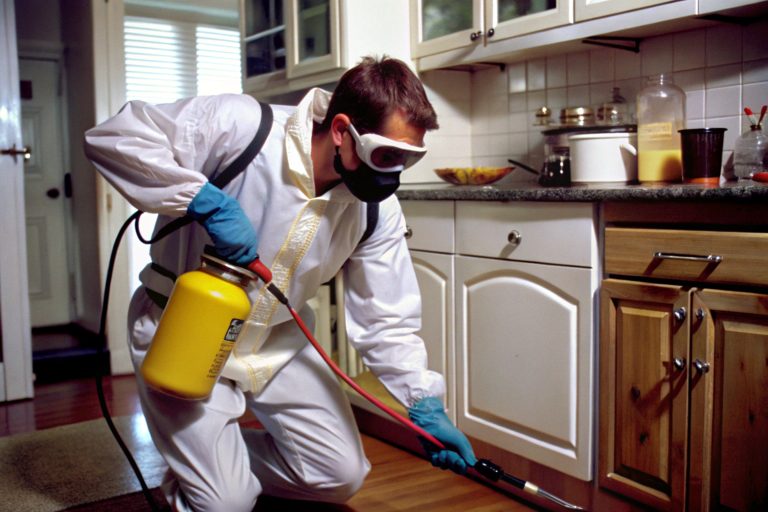 pest control professional applying treatment with protective gear 1